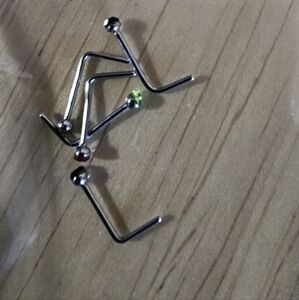 Silver Nose Studs with Red and Green Gems